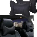 Pvc Leather Car Neck Pillow, Headrest Pillow 2 Pcs – Black