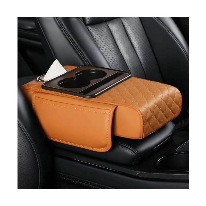 Car Center Console Armrest Cushion with Tissue Box, Cup Holder - Image 2