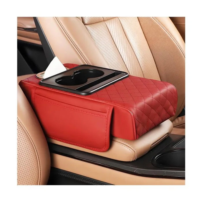 Car Center Console Armrest Cushion with Tissue Box, Cup Holder - Image 3