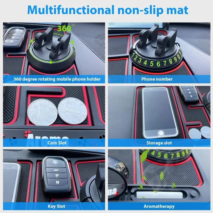 Car Dashboard Multifunctional Non Slip Anti Skid PVC Pad Mat with Mount Phone Holder - Image 2