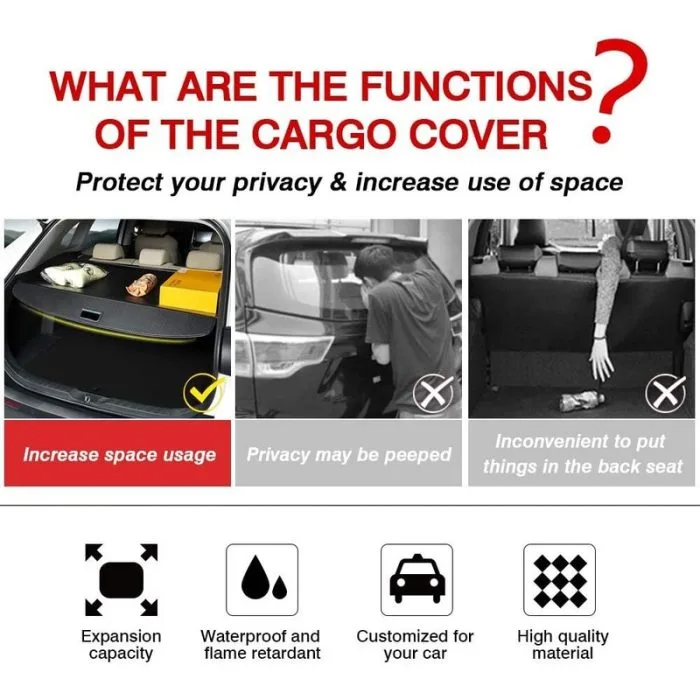 Car Trunk Cargo Cover for Car Retractable Rear Trunk Security Cover Shielding Shade Black - Image 3