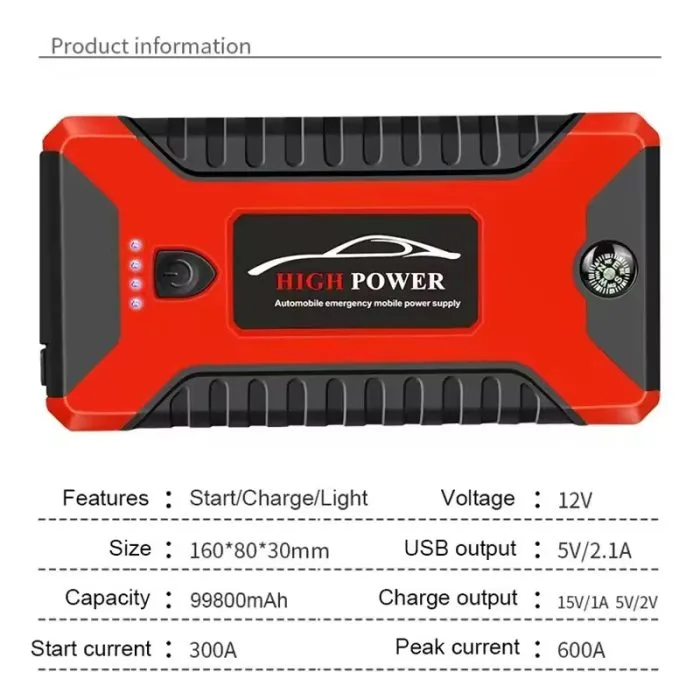 Emergency Car Battery Jump Starter With Tire Inflator 99800mAh - Image 5