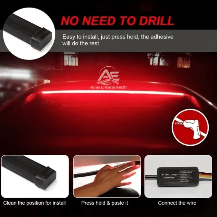 Universal Red Car Third Brake Strip Light - Flexible High Mount Stop Brake Light - Image 3