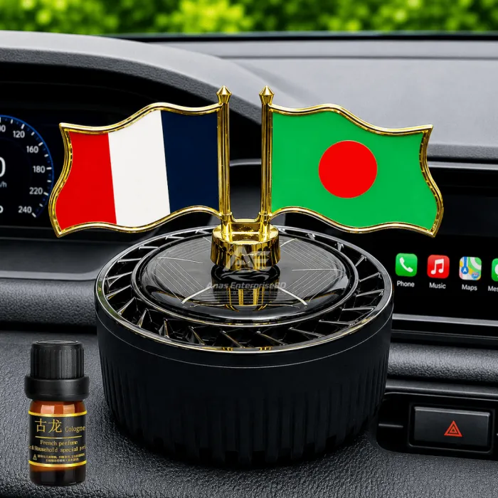 Dual Flag Solar System Car Dashboard Showpiece with Perfume - Image 2