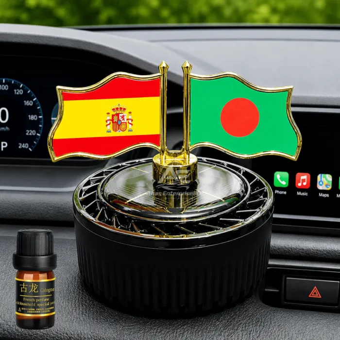 Dual Flag Solar System Car Dashboard Showpiece with Perfume - Image 3