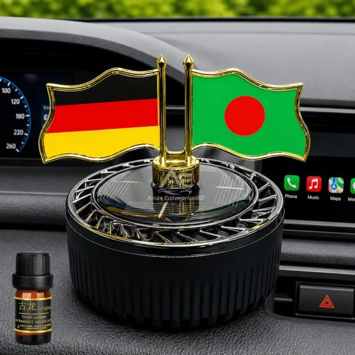 Dual Flag Solar System Car Dashboard Showpiece with Perfume - Image 4