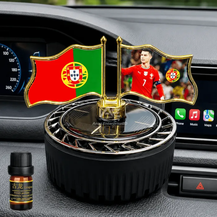 Dual Flag Solar System Car Dashboard Showpiece with Perfume - Image 6