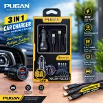 3 in 1 Pugan USB Car Fast Charger - 6A - Image 2
