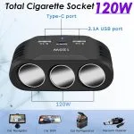 12V USB Cigarette Lighter Car Charger Splitter, 120W Multi Power Socket with 3 USB Ports - Image 2