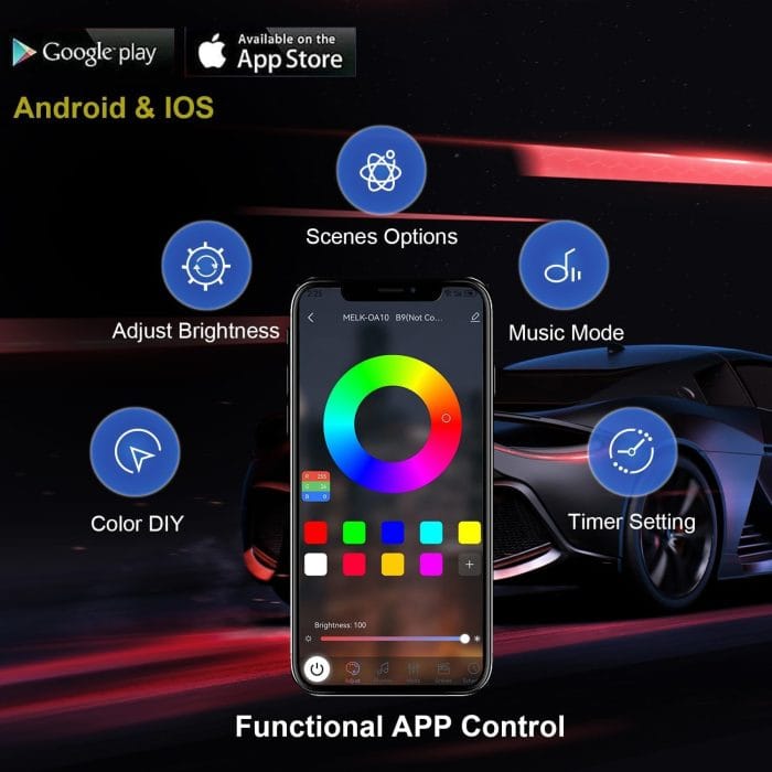 Car Led Underglow Lights with App and Remote Control, 16 Million RGB Colors - Image 3