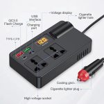 Car Inverter 200W 12V/24V DC to AC 220V with QC 3.0 USB/PD/Type-C Chargers and Voltage Detector B