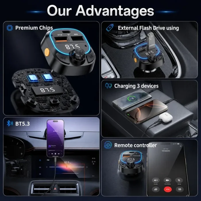 Yesido Y70 FM Transmitter for Cars – Bluetooth 5.3, 15W Charging & Music Playback - Image 3